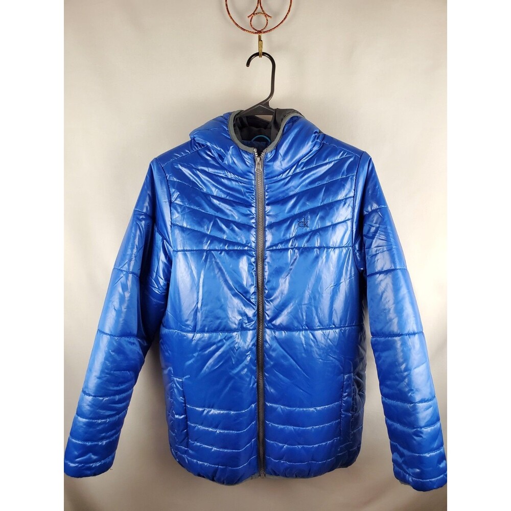 CALVIN KLEIN Boys Black Puffer Hooded Zip Front Jacket Sz 18-20